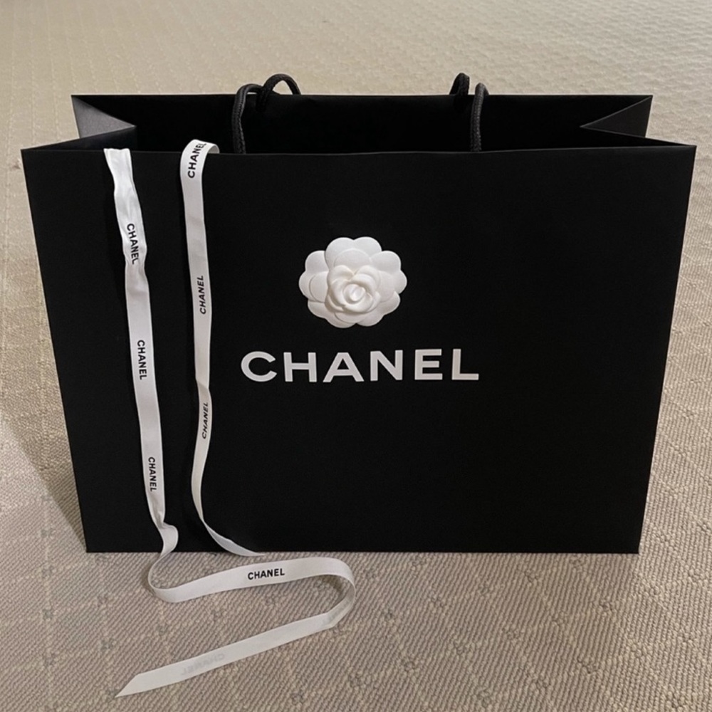Authentic CHANEL Large Shopping Bag - Gift Bag with Camellia Flower and Ribbon
